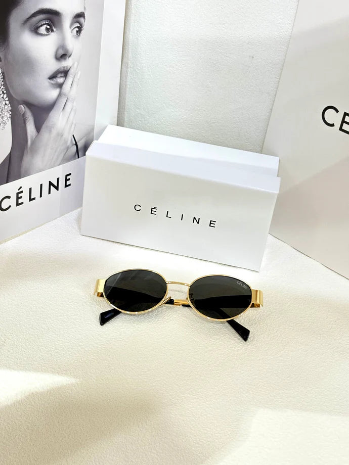 Premium Oval Metal Sunglasses in Gold with Green Lenses