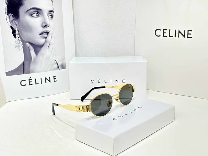 Premium Oval Metal Sunglasses in Gold with Green Lenses